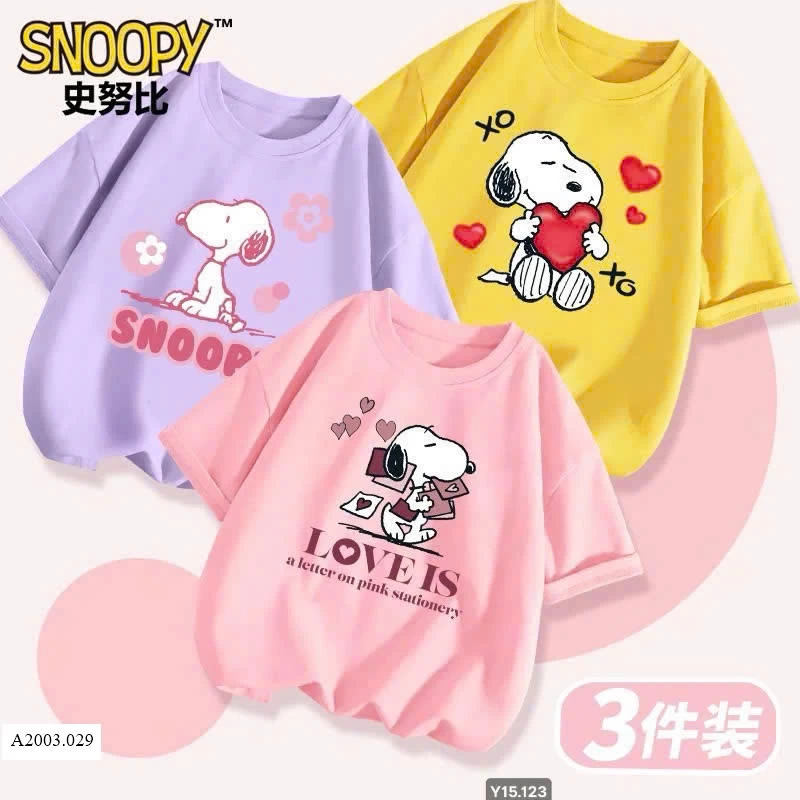 Set 3 Áo Phông Cho Bé Trai Và Bé Gái #SNOOPY   Sỉ 175k/ 1 sét 3 áoo