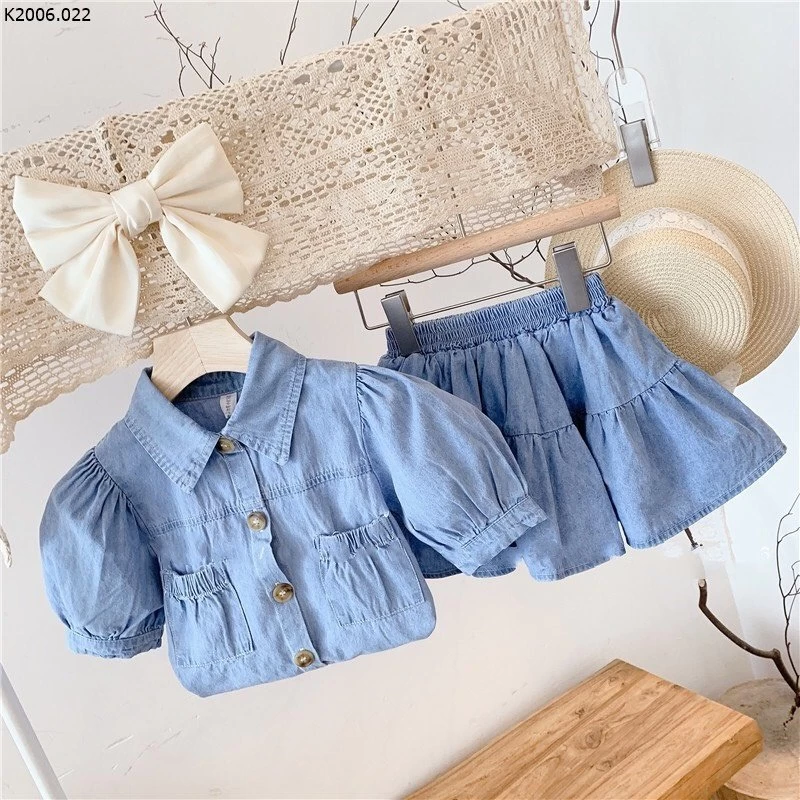 SET ÁO TAY PHỒNG MIX CHÂN VÁY DENIM BÉ GÁI  Sỉ 142k/ 1 sét