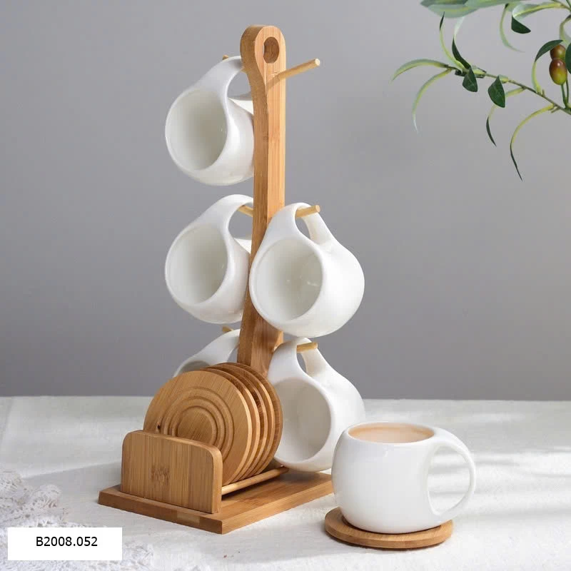 BỘ 6 CỐC SỨ CAO CẤP KÈM GIÁ TREO VÀ LÓT GỖ  Giá sỉ 280k