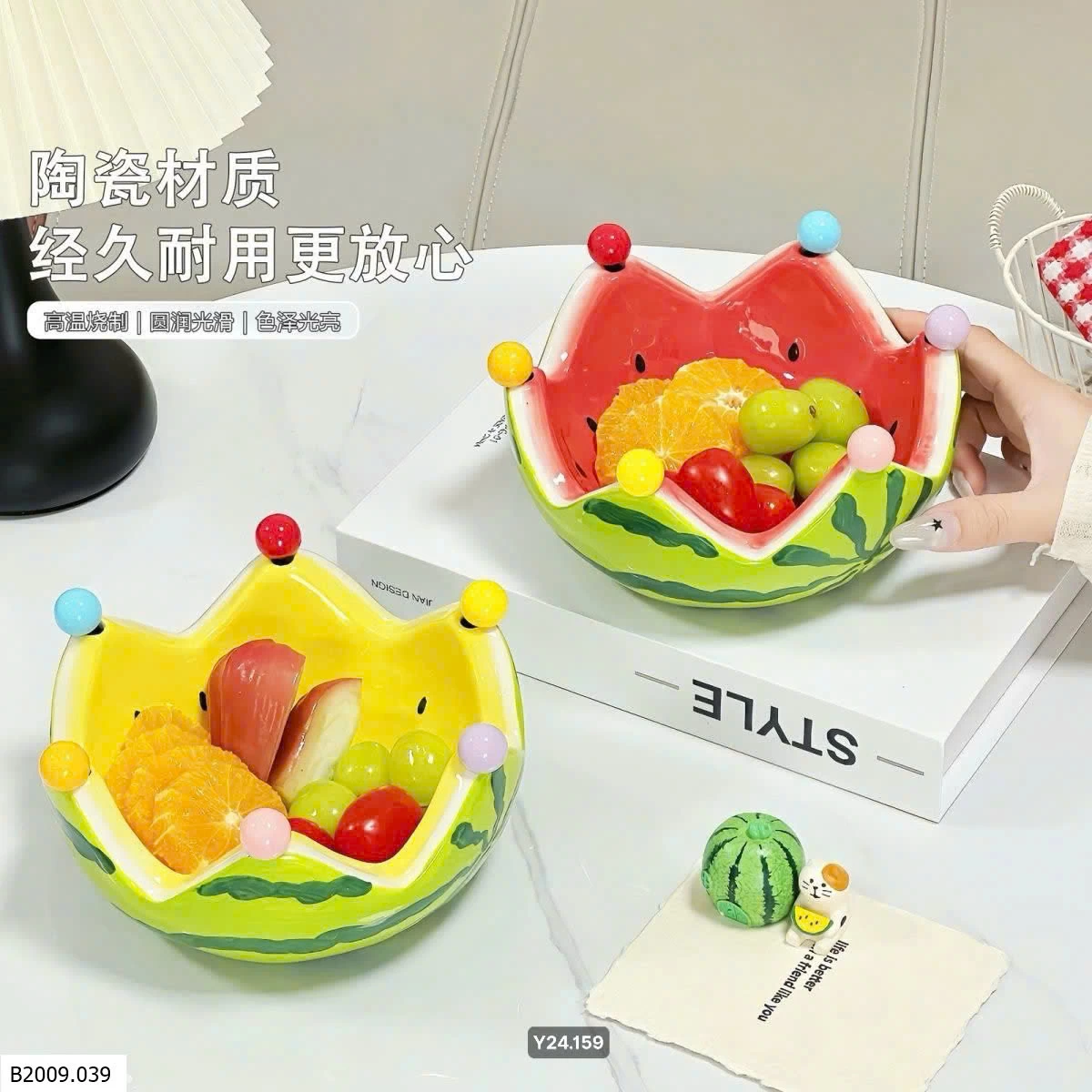 Bát dưa hấu sứ   Giá sỉ 150k set ( gồm 1 bát + 6 nĩa ăn hoa quả 