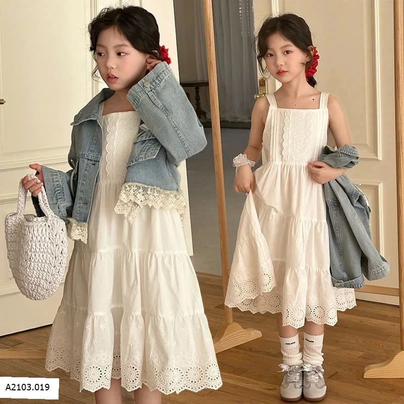 Set áo jean mix váy trắng phối ren 2s  Giá: áo 207k , váy 202k