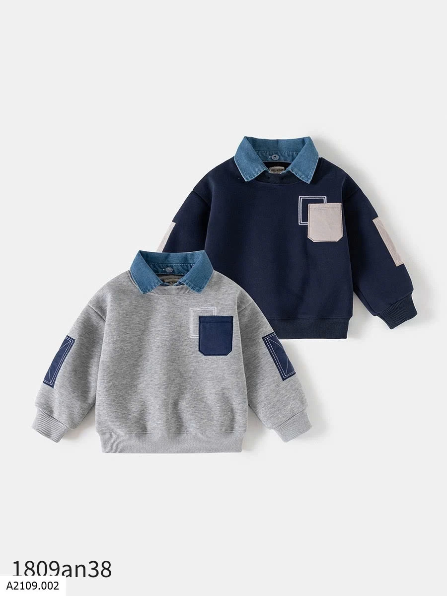 Áo nỉ mix cổ sơ mi jeans   Giá sỉ 120k