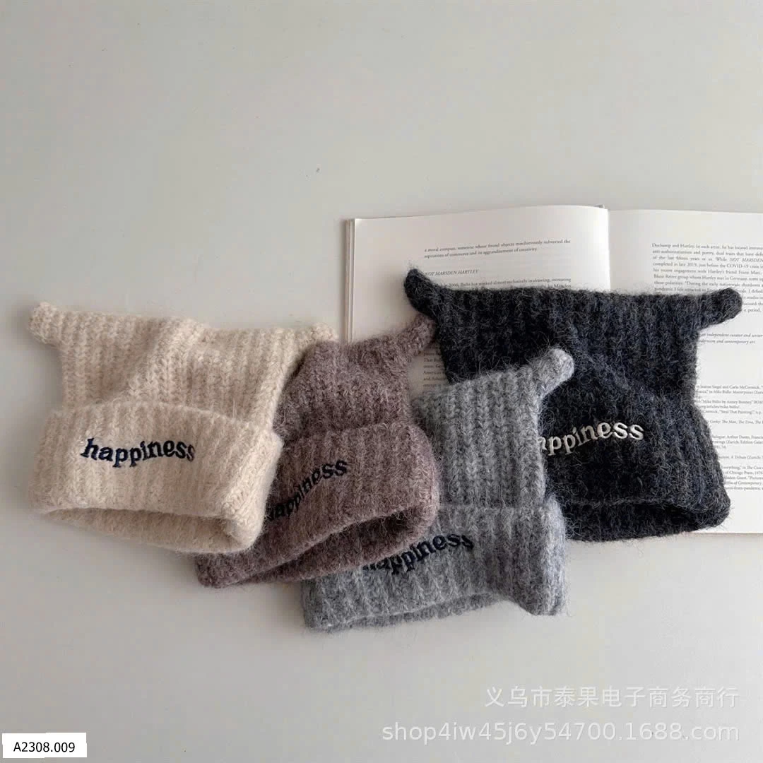 MŨ LEN CHỮ HAPPINESS CHO BÉ   Giá sỉ 78k