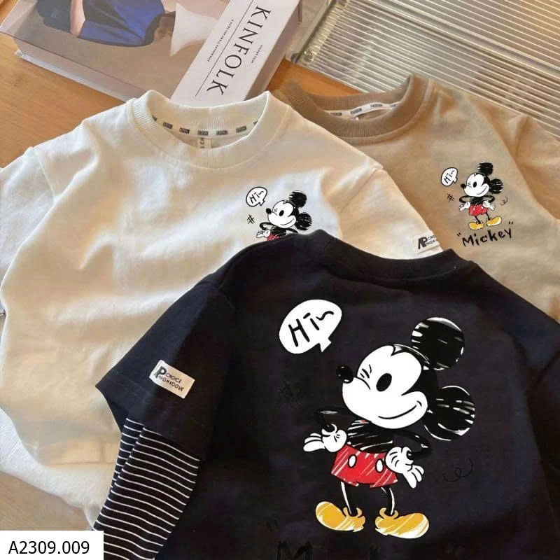 Áo thun dài tay giả 2 lớp họa tiết mickey  Giá sỉ 86k