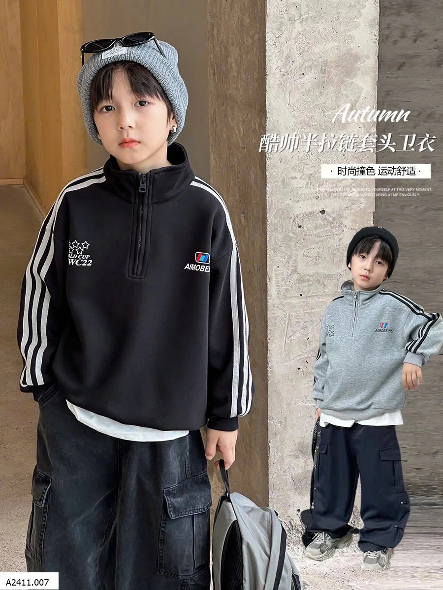 ÁO NỈ CỔ KHOÁ PHỐI SỌC AMBB   Giá sỉ Sz 90-150 : 180k Sz 160-170: 220k