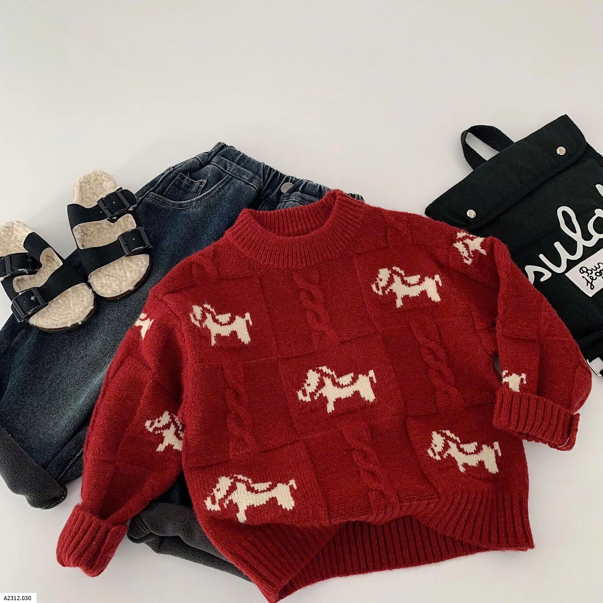 ÁO LEN ĐỎ NGỰA CHO BÉ Giá sỉ 204k