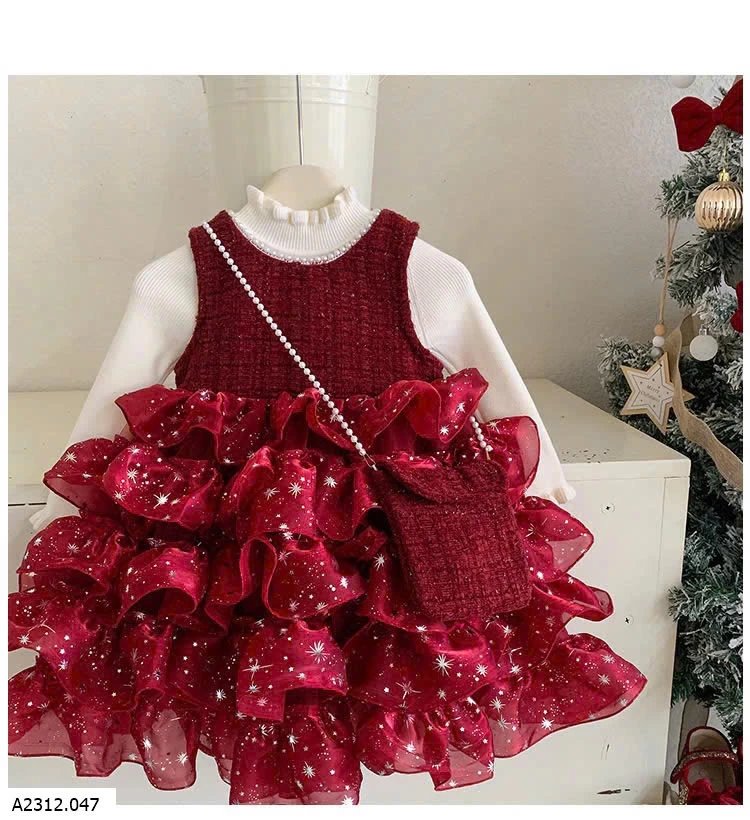 SÉT VÁY DẠ ĐỎ CHÂN VOAN BỒNG BLUETOWN Giá sỉ 350k