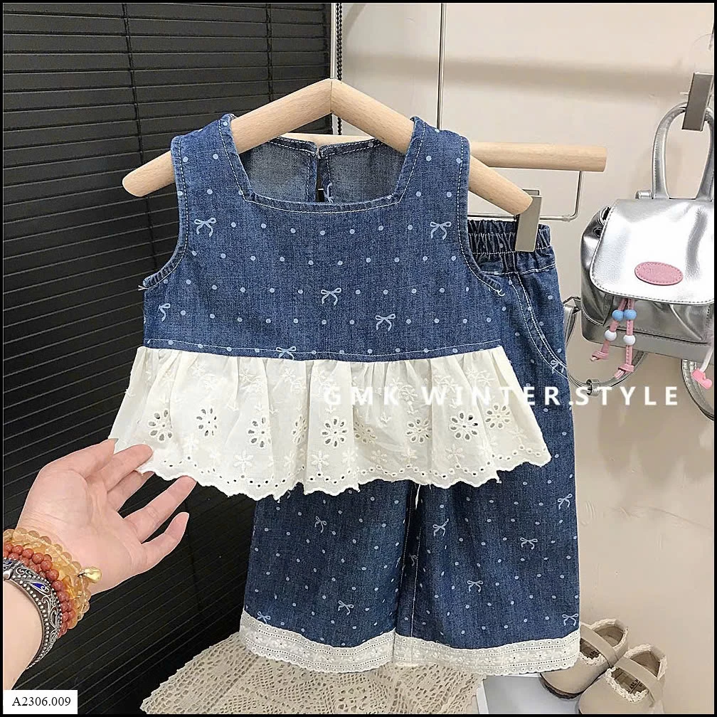 SÉT BBD JEANS NƠ PHỐI REN Sỉ giá 212k