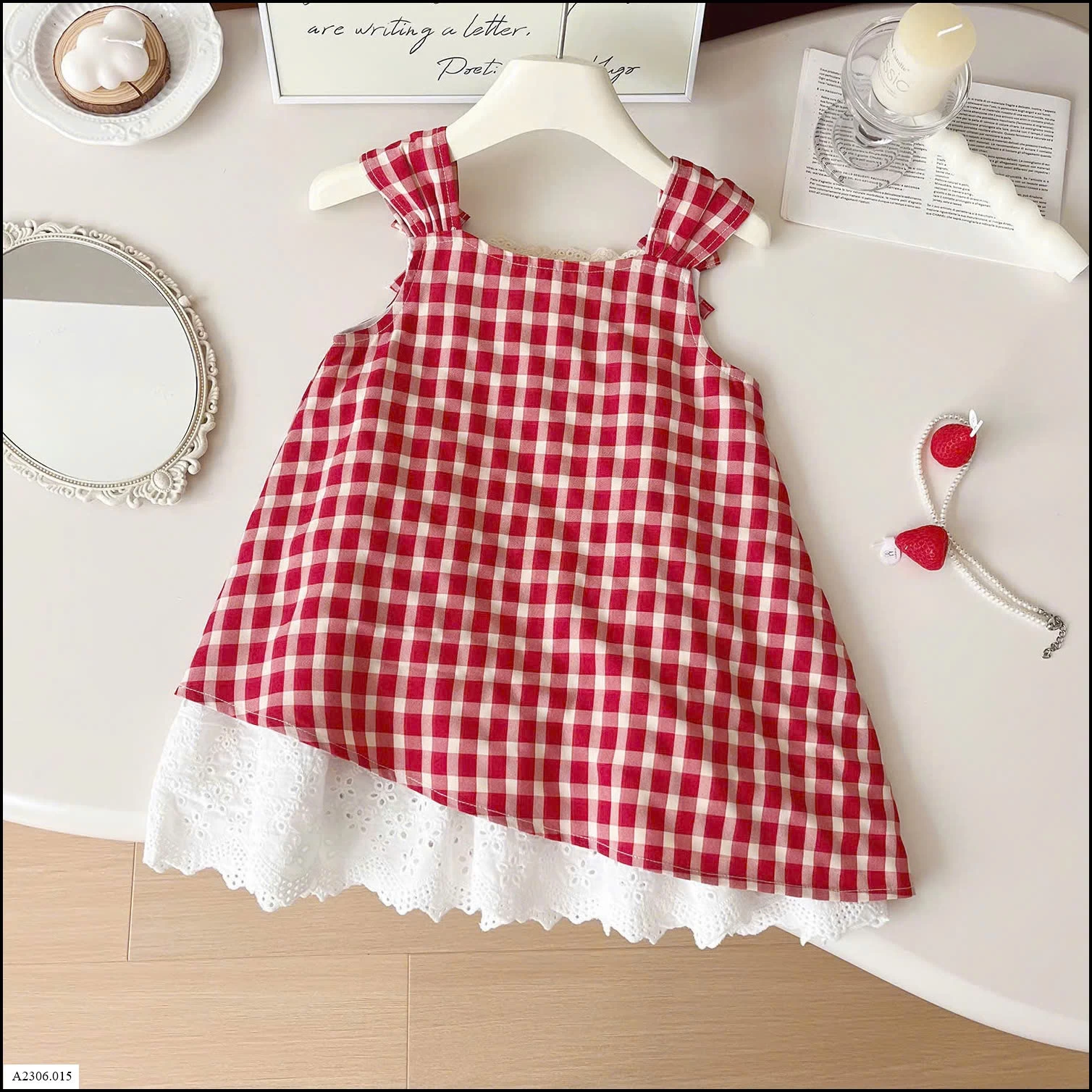 VÁY KẺ PHỐI REN CHO BÉ GÁI Sỉ giá 148k