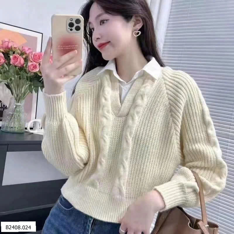 ÁO LEN THỪNG PHỐI CỔ SƠ MI    Giá sỉ 113k
