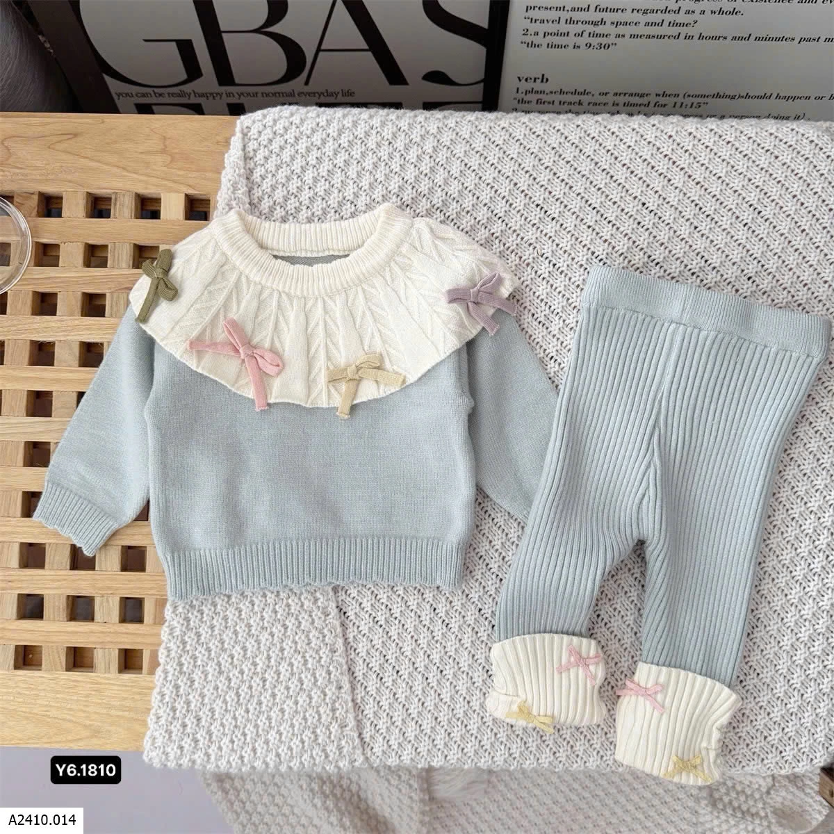 SET ĐỒ LEN CỔ BÚP BÊ KÈM NƠ   Giá sỉ 168k