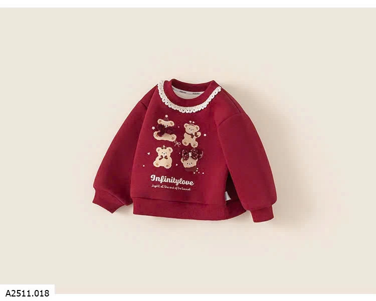 ÁO NỈ GẤU CỔ PHỐI REN MBANG Giá sỉ 211k