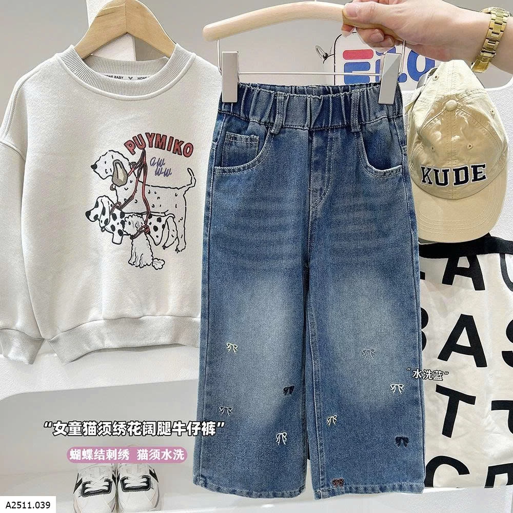 QUẦN JEAN THÊU NƠ BÉ GÁI KACADY   Giá sỉ 136k