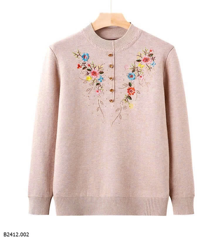 ÁO LEN TRUNG NIÊN CỔ THÊU HOA LÓT LÔNG SIÊU ẤM Giá sỉ 200k