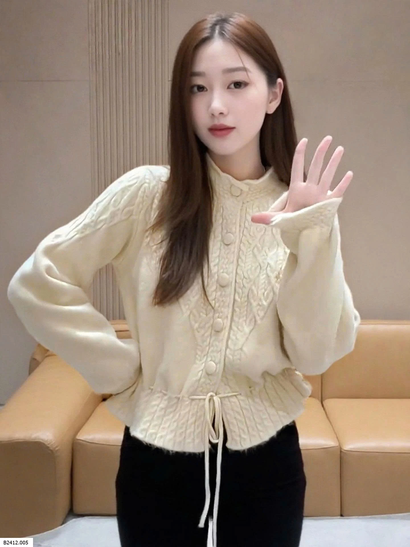 ÁO CARDIGAN LEN NỮ ANNA PHỐI CÚC RÚT EO Giá sỉ 225k