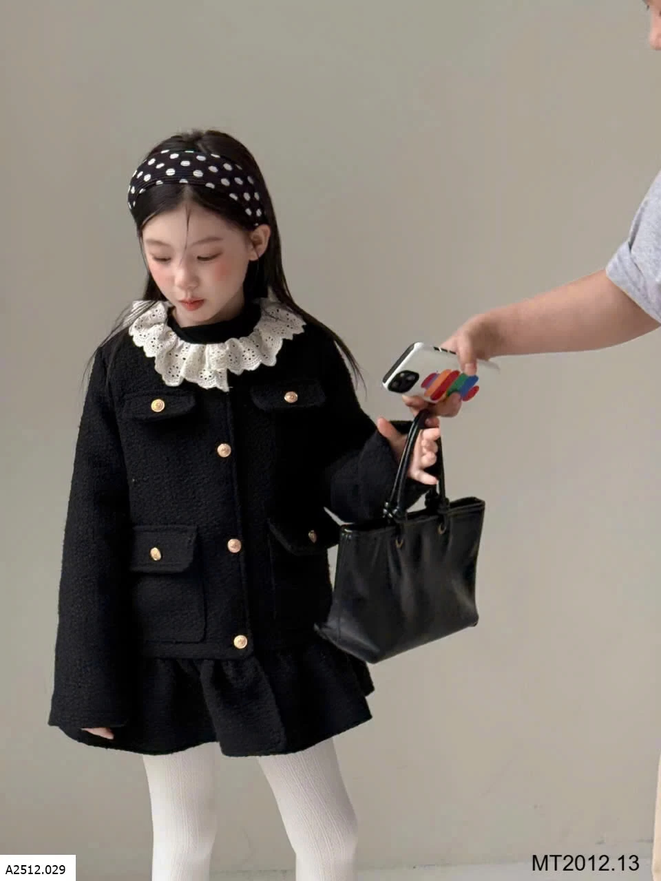 Áo khoác đen cổ ren dáng váy cho bé gái  Giá sỉ 340k