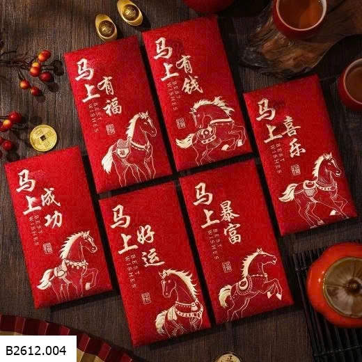 COMBO 30 PHONG BAO LÌ XÌ NGỰA ĐỎ 2026 NEW  Giá sỉ 55k/ set 30c