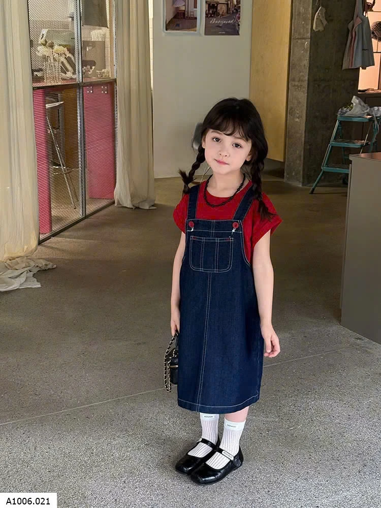 yếm jean mix áo thun  Sỉ Giá: Yếm: 90-150: 147k / 160: 158k / 170: 169k Áo: 90-150: 85k / 160: 92k / 170: 99k