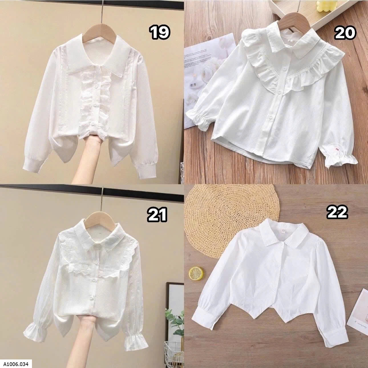 ÁO SƠ MI TRẮNG  BÉ GÁI   Sỉ dài #115k cộc #102k