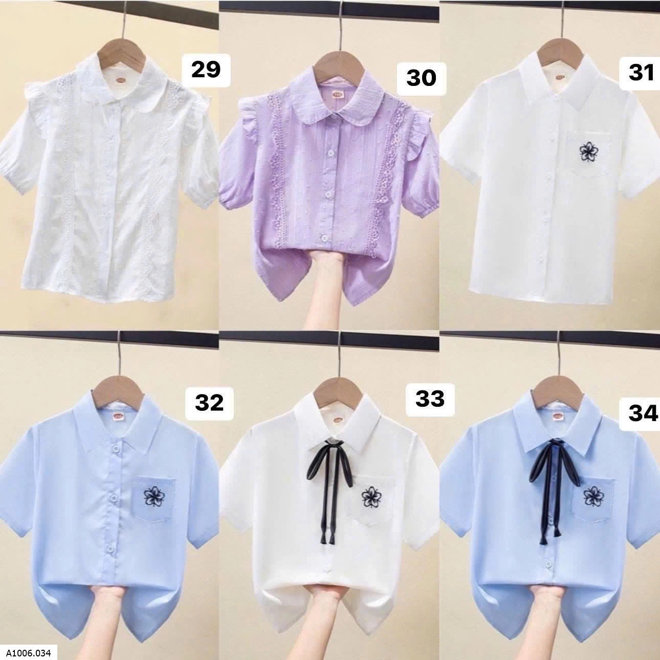 ÁO SƠ MI TRẮNG  BÉ GÁI   Sỉ dài #115k cộc #102k