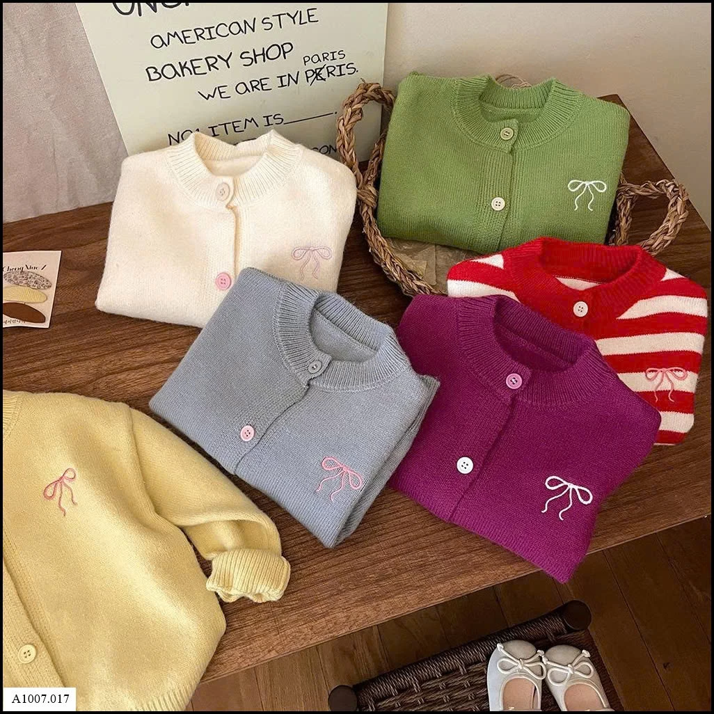 ÁO CARDIGAN THÊU NƠ CHO BÉ GÁI   Sỉ giá 128k