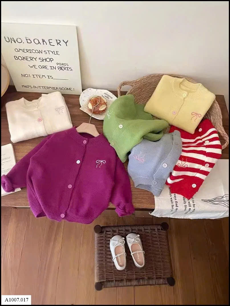 ÁO CARDIGAN THÊU NƠ CHO BÉ GÁI   Sỉ giá 128k