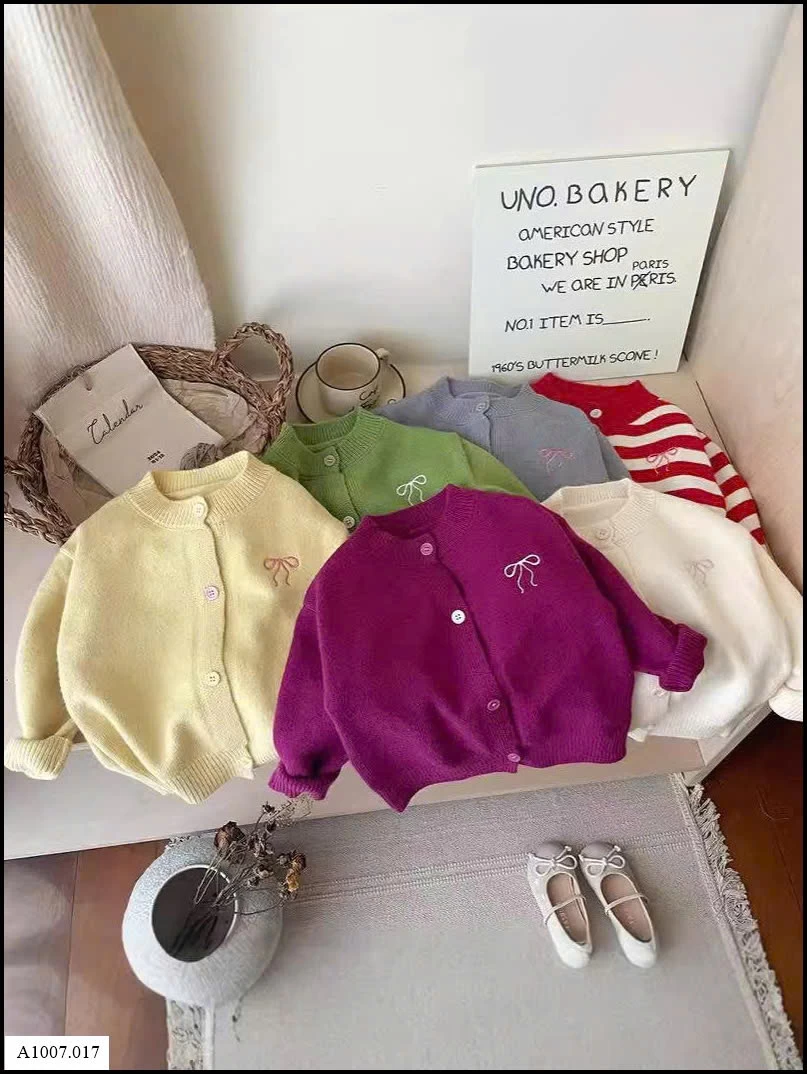 ÁO CARDIGAN THÊU NƠ CHO BÉ GÁI   Sỉ giá 128k