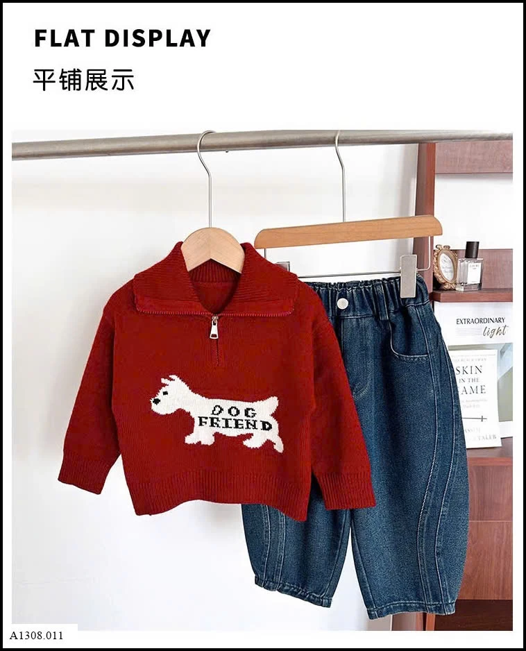 ÁO LEN HÌNH CÚN KÉO KHÓA CỔ BT   Giá sỉ 205k