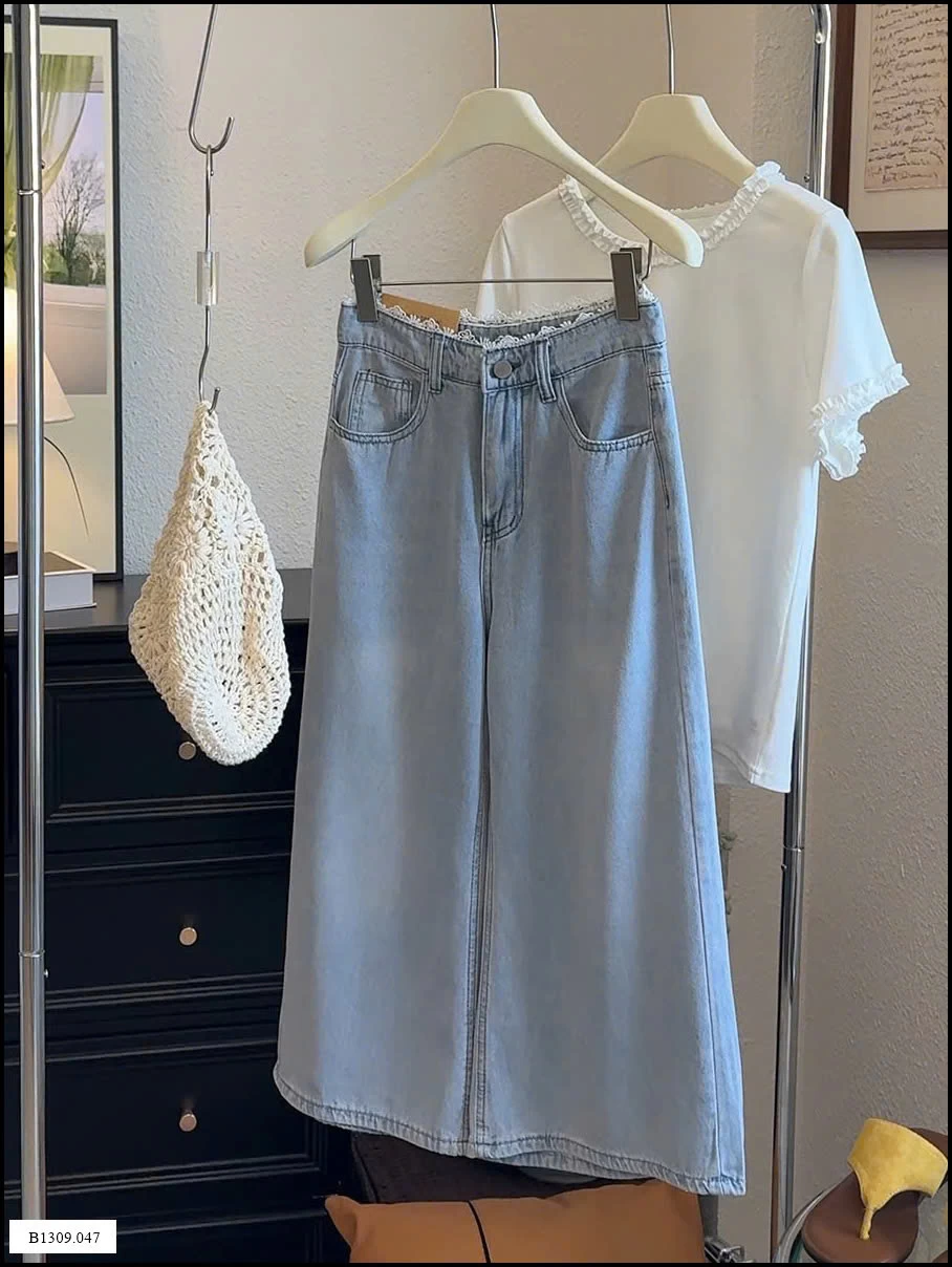 QUẦN JEAN LỬNG VIỀN REN ỐNG RỘNG NHÀ ANNA  Giá sỉ 197k