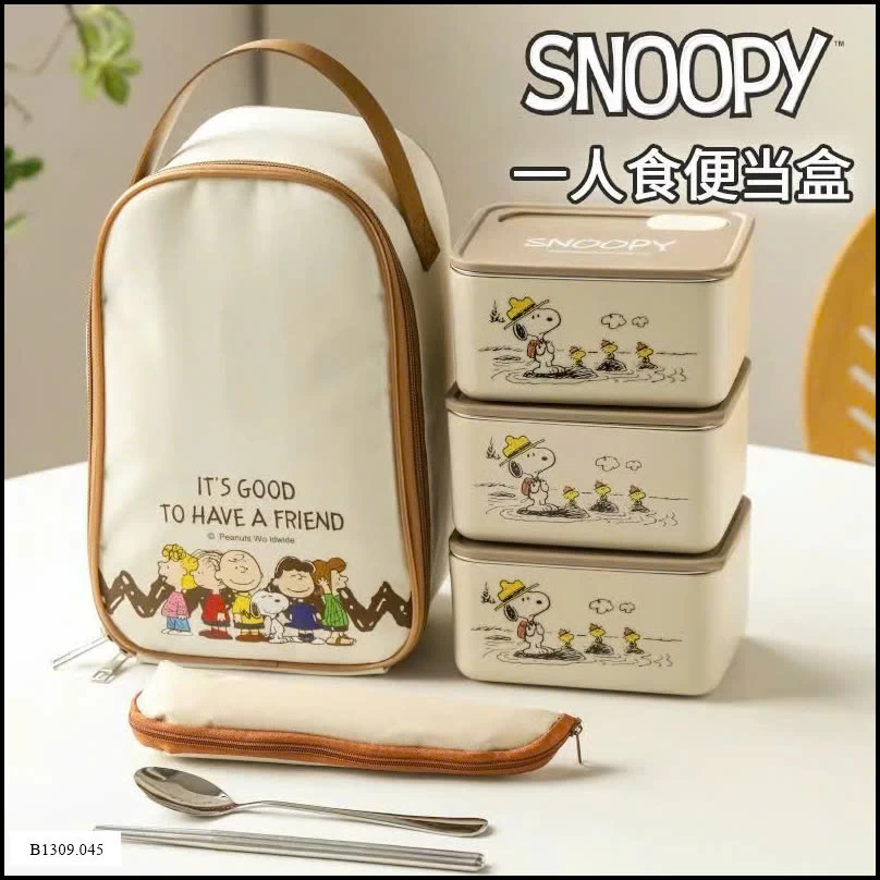 HỘP CƠM INOX 3 TẦNG SNOOPY  Giá sỉ 269k