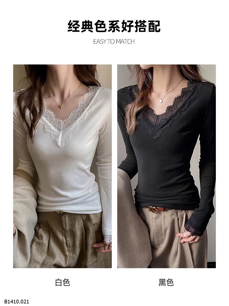 ÁO THUN DÀI TAY PHỐI REN   Giá sỉ 98k