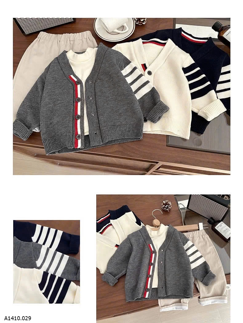 CARDIGAN LEN KẺ TAY SZ NHÍ   Giá sỉ 137k