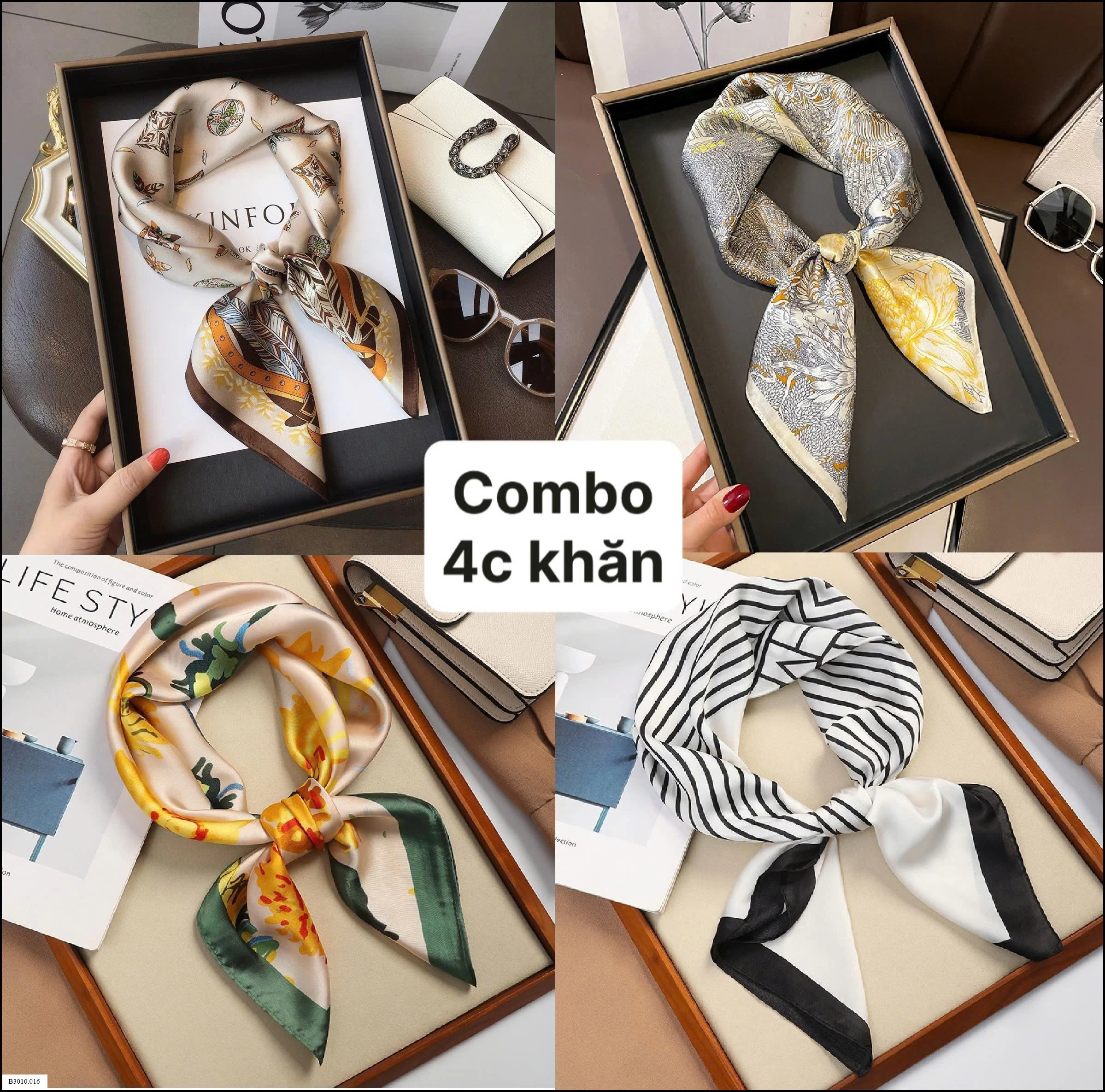 SET 4 KHĂN LỤA SANG CHẢNH   Giá sỉ 75k/ combo 4cc