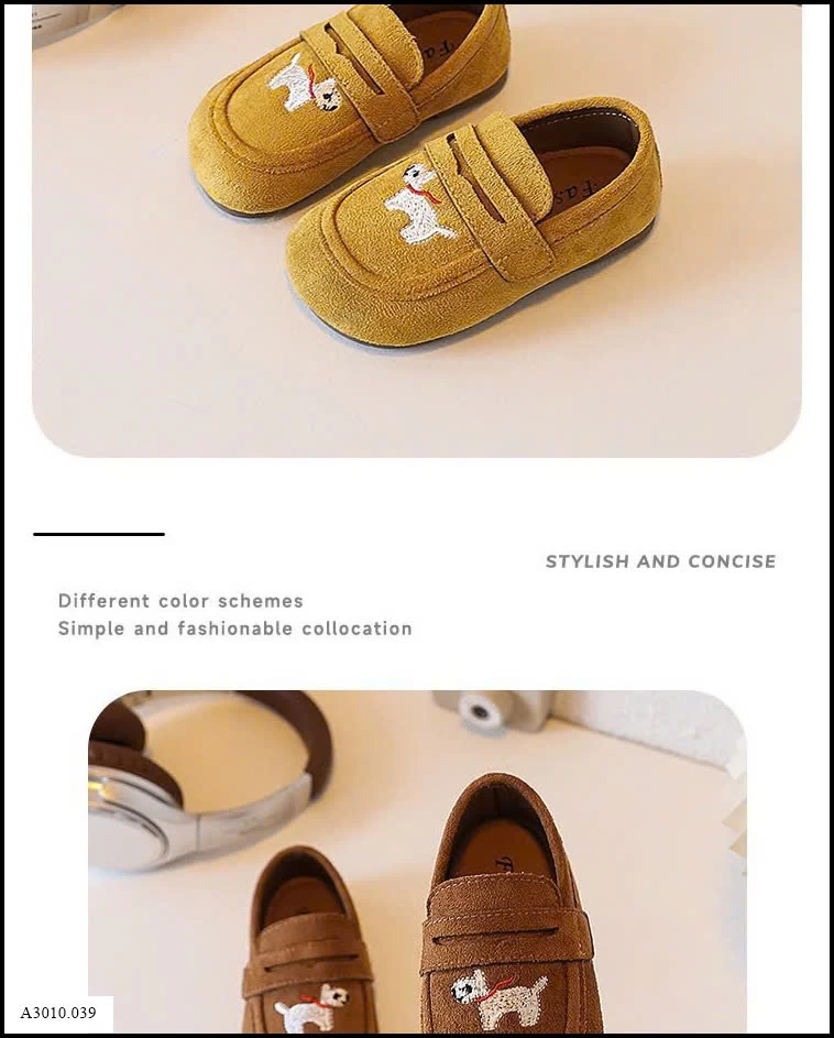GIÀY LƯỜI THÊU CÚN CHO BÉ   Giá sỉ sz 21-25: 120k  sz 26-30: 129k  sz 31-33: 139k