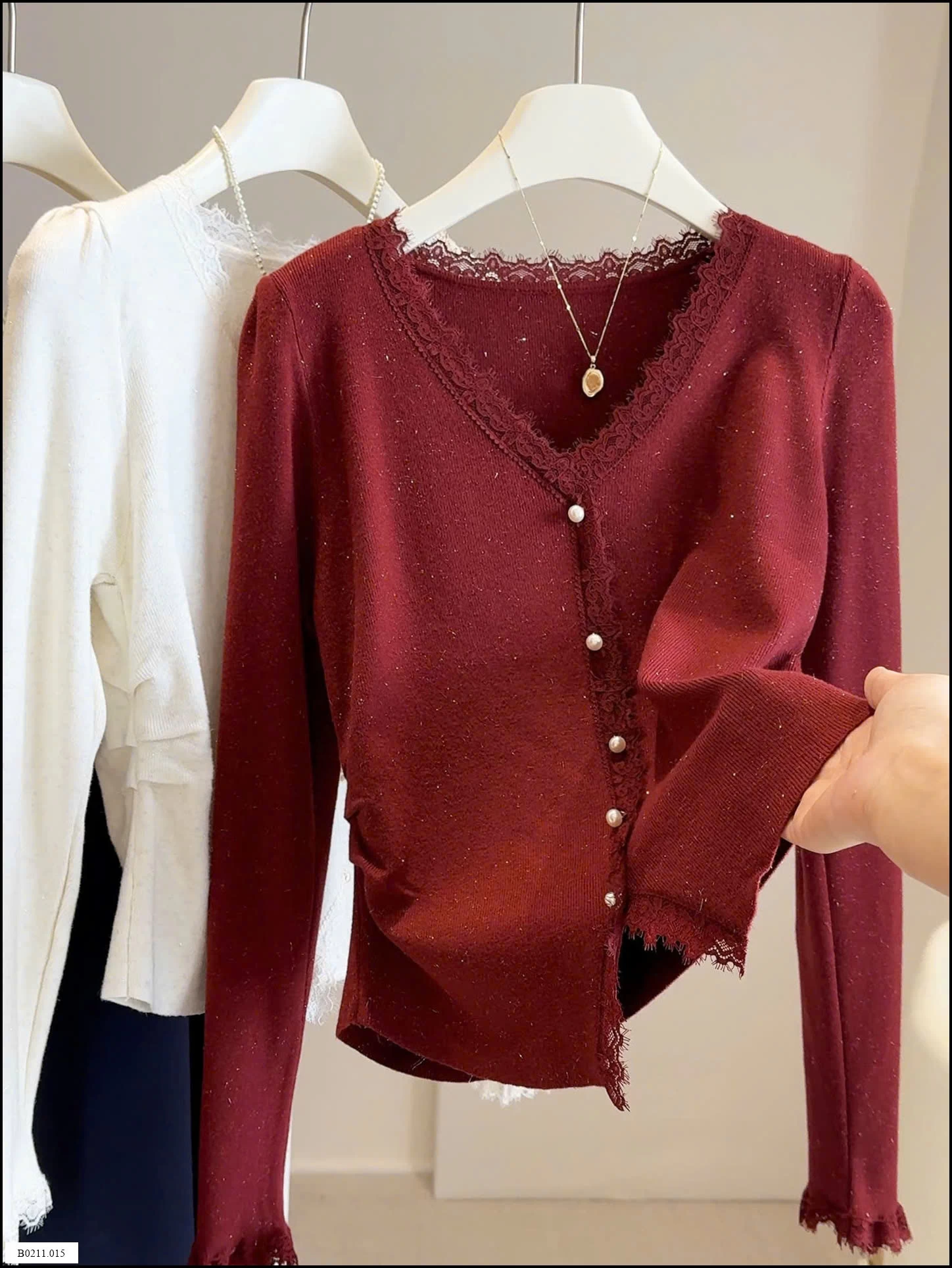 ÁO LEN NHÀ ANNA VIỀN PHỐI REN   Giá sỉ 169k