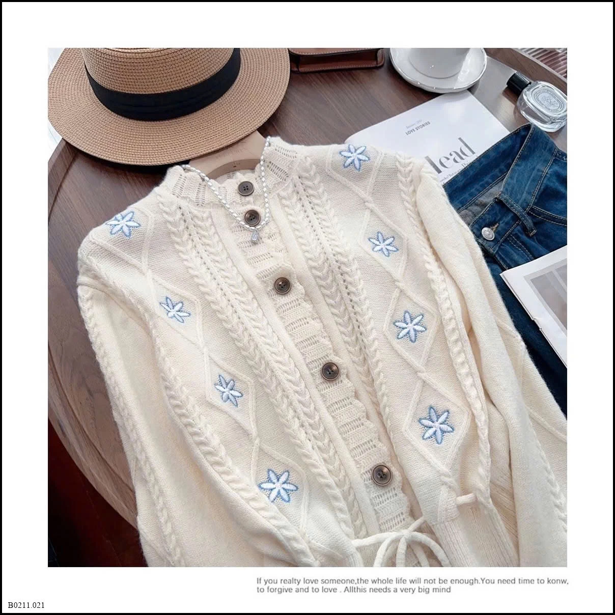 ÁO CARDIGAN LEN THÊU HOA DÂY RÚT EO  Giá sỉ 190k