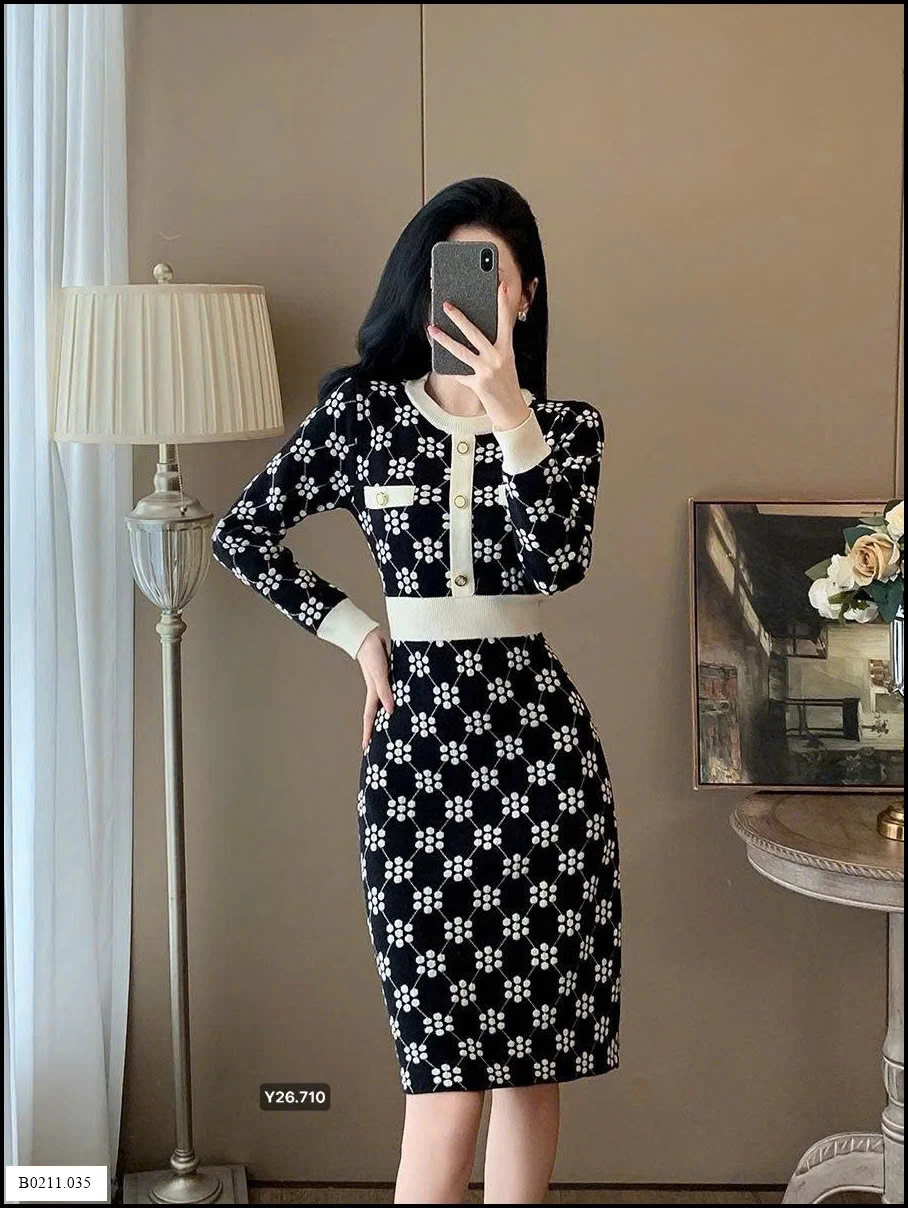 Váy len dệt kim phong cách  mùa thu 2025 Giá sỉ 430ka