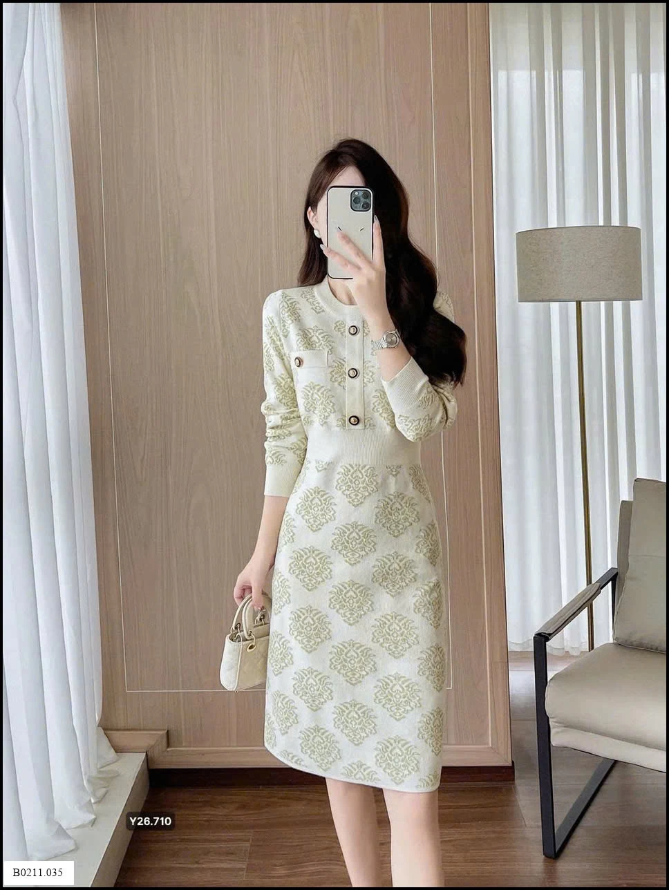 Váy len dệt kim phong cách  mùa thu 2025 Giá sỉ 430ka