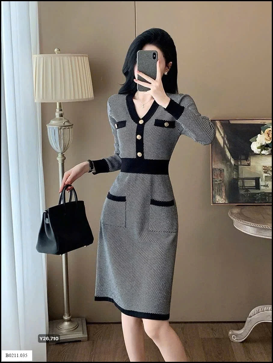 Váy len dệt kim phong cách  mùa thu 2025 Giá sỉ 430ka