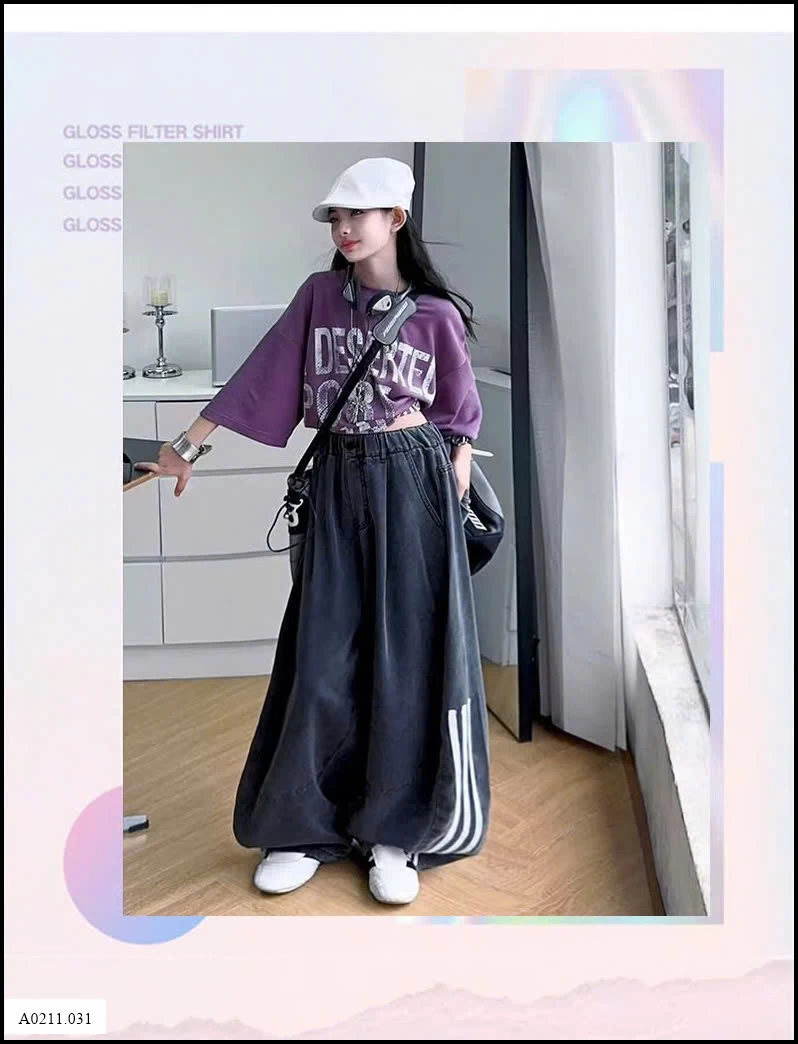 SÉT ÁO TÍM MIX QUẦN HIPHOP BÉ GÁI   Giá sỉ áo: 145k  quần: 189k