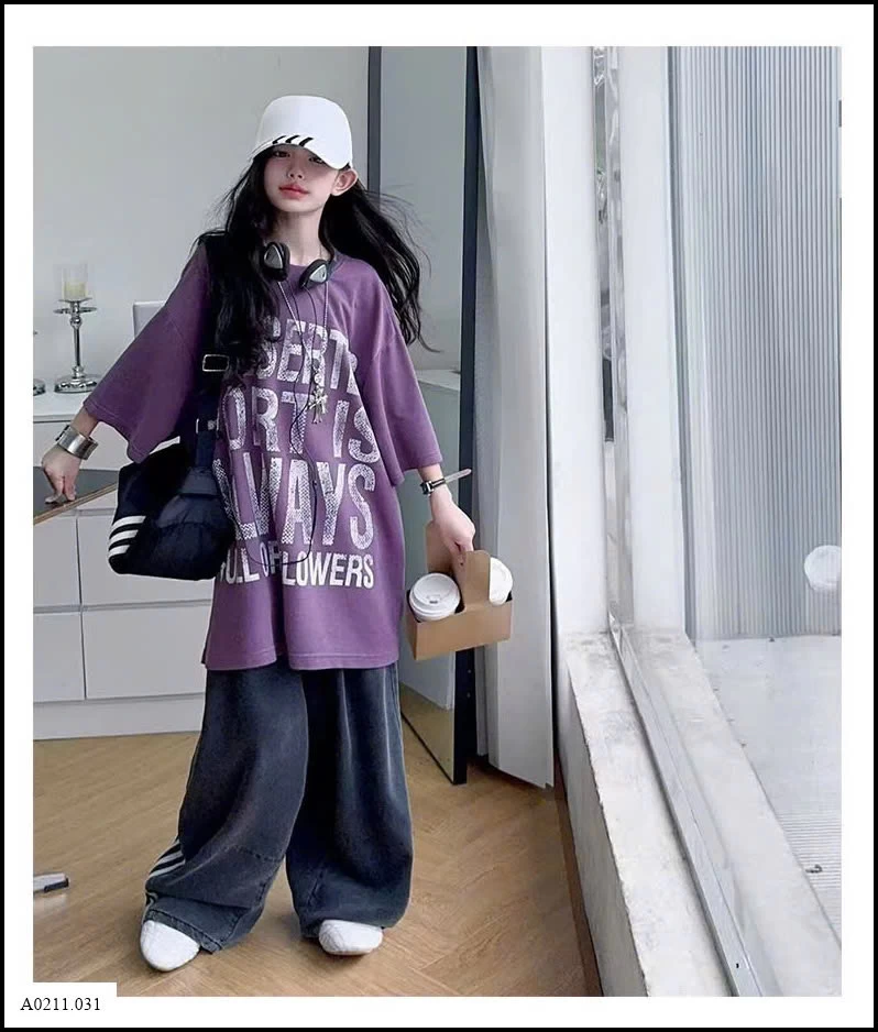 SÉT ÁO TÍM MIX QUẦN HIPHOP BÉ GÁI   Giá sỉ áo: 145k  quần: 189k