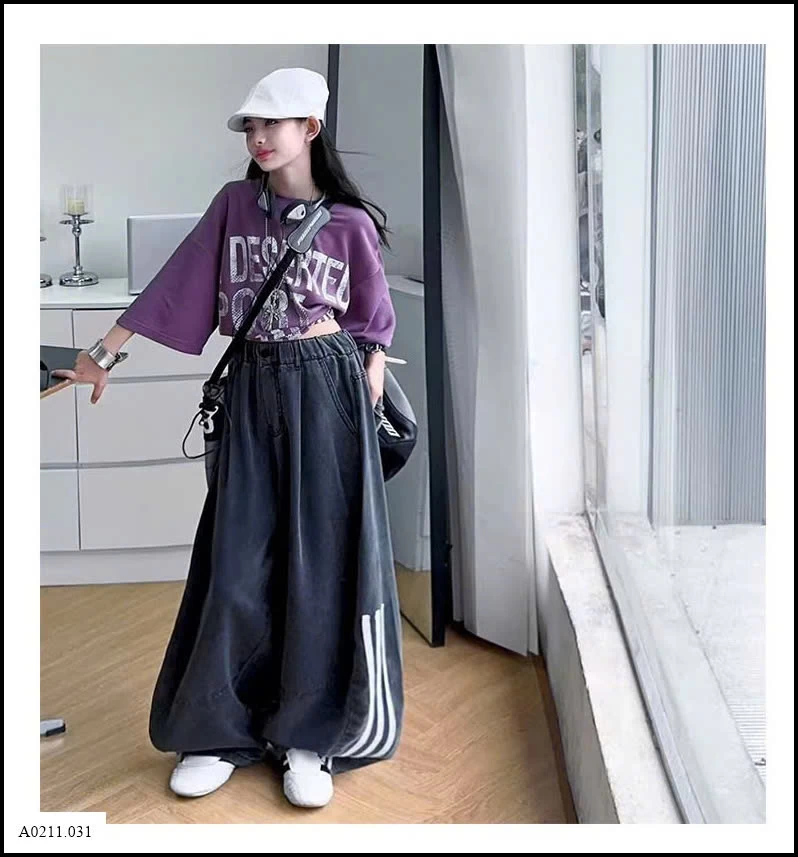 SÉT ÁO TÍM MIX QUẦN HIPHOP BÉ GÁI   Giá sỉ áo: 145k  quần: 189k