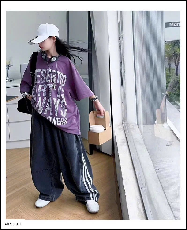 SÉT ÁO TÍM MIX QUẦN HIPHOP BÉ GÁI   Giá sỉ áo: 145k  quần: 189k