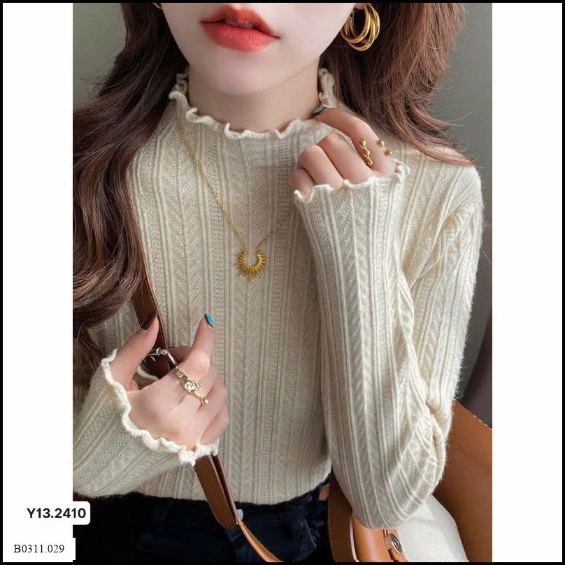 ÁO LEN GÂN CỔ CAO VIỀN BÈO SIÊU XINH Giá sỉ 92k