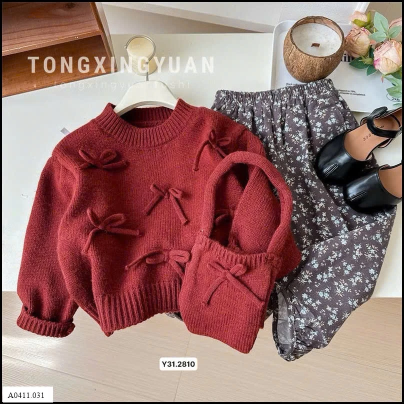 Áo len đỏ nơ kèm túi xinh  Giá sỉ 135k