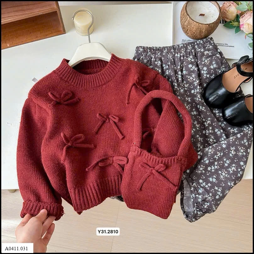 Áo len đỏ nơ kèm túi xinh  Giá sỉ 135k