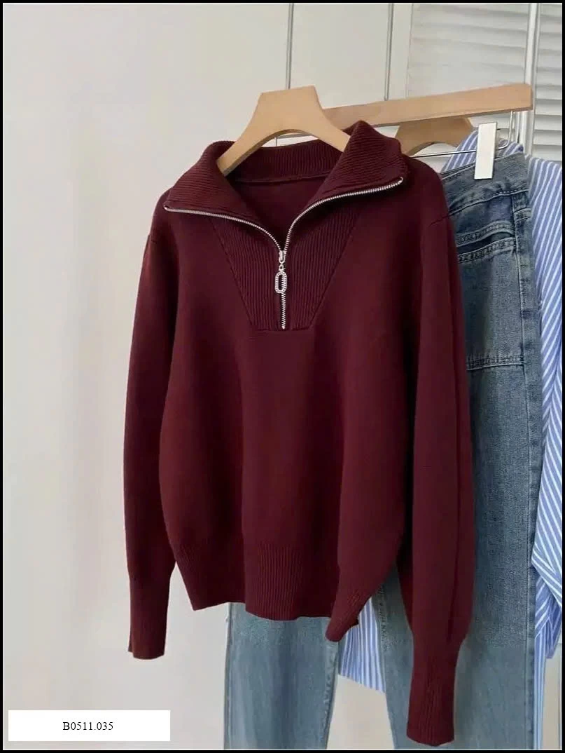 ÁO LEN NỮ CỔ CAO NỬA KÉO KHOÁ Giá sỉ 215k