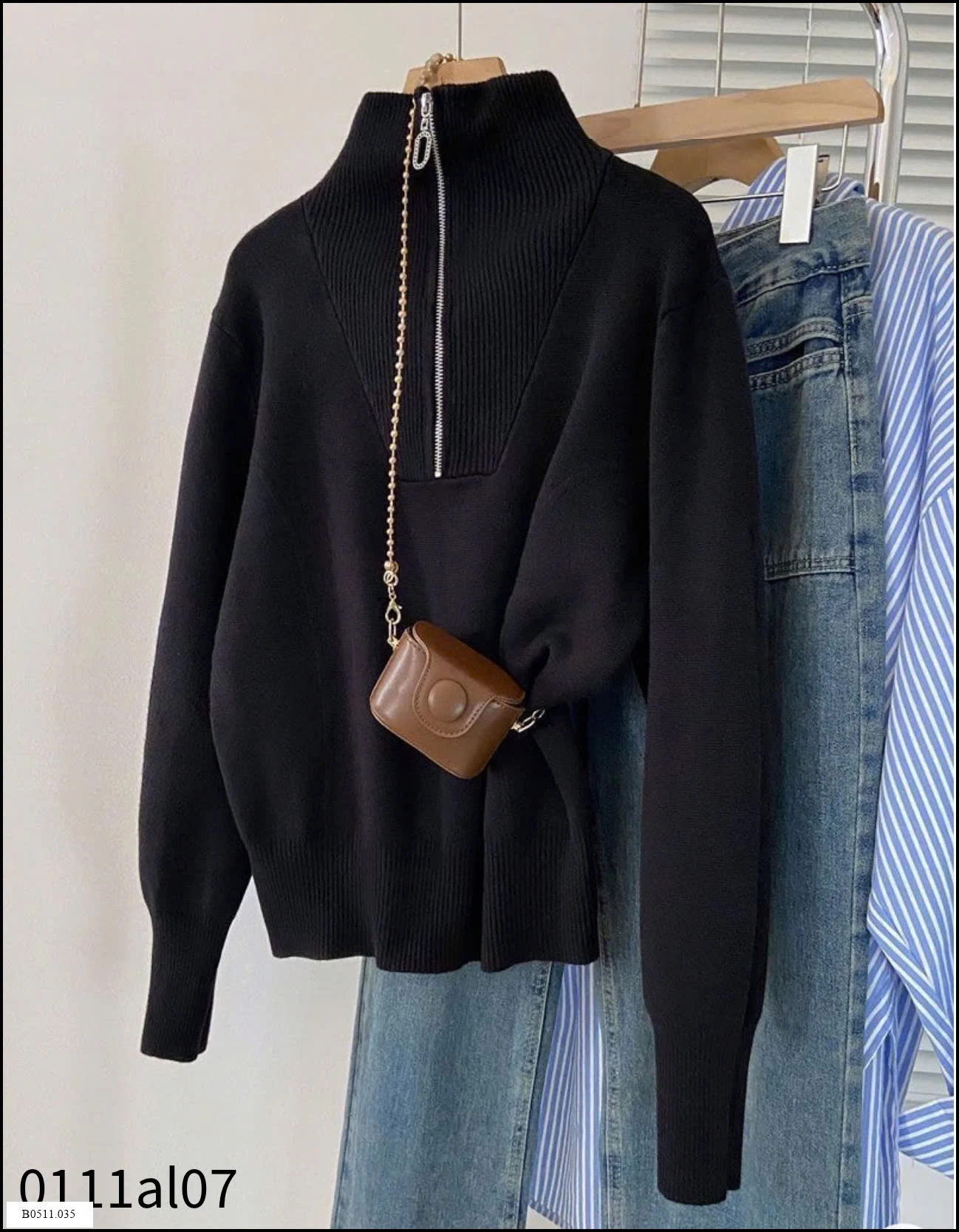 ÁO LEN NỮ CỔ CAO NỬA KÉO KHOÁ Giá sỉ 215k