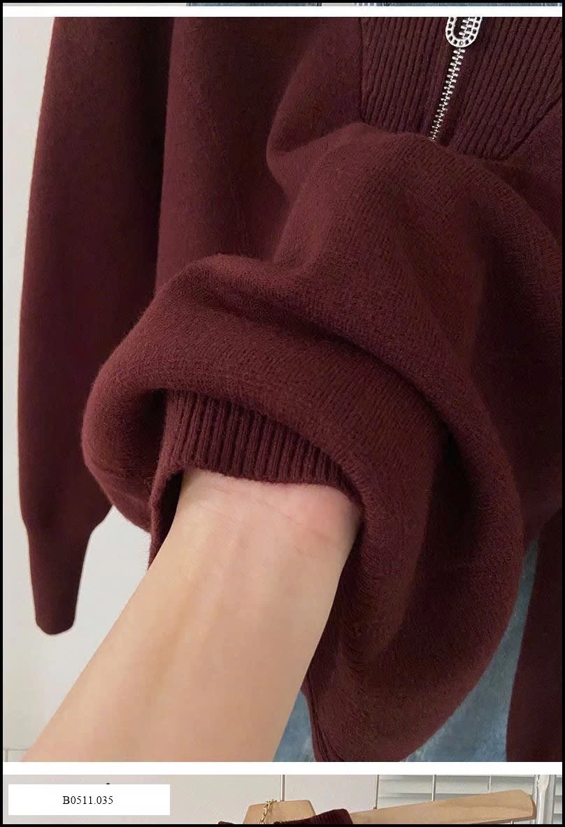 ÁO LEN NỮ CỔ CAO NỬA KÉO KHOÁ Giá sỉ 215k