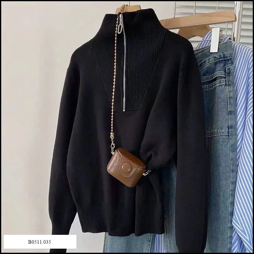 ÁO LEN NỮ CỔ CAO NỬA KÉO KHOÁ Giá sỉ 215k